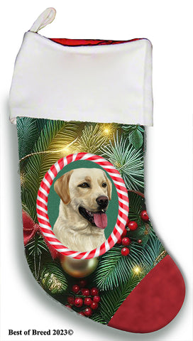 Yellow Labrador - Best of Breed  Christmas Stocking 13.5"  Red Gaming Cloth with Red Lining ,Plush White Cuff