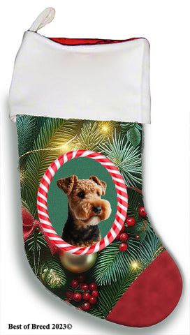 Lakeland Terrier - Best of Breed  Christmas Stocking 13.5"  Red Gaming Cloth with Red Lining ,Plush White Cuff