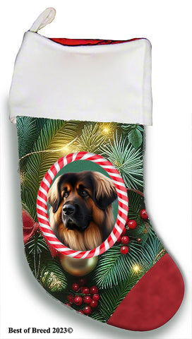 Leonberger -  Best of Breed  Christmas Stocking 13.5"  Red Gaming Cloth with Red Lining ,Plush White Cuff