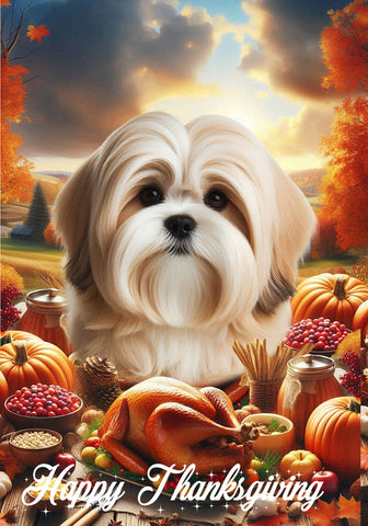 Lhasa Apso Cream/Sable - Best of Breed  Thanksgiving Outdoor House and Garden Flag