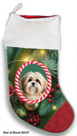 Lhasa Apso Cream/Sable - Best of Breed  Christmas Stocking 13.5"  Red Gaming Cloth with Red Lining ,Plush White Cuff