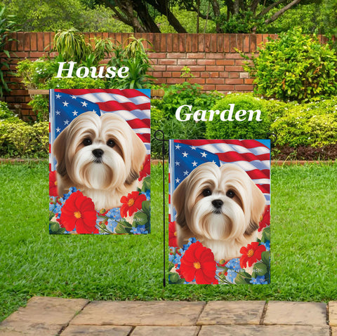 Lhasa Apso Cream/Sable - Best of Breed  Patriotic I All-American Outdoor House and Garden Flag