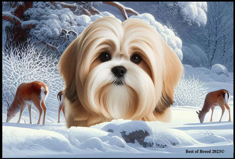 Lhasa Apso Cream/Sable - Best of Breed Winter Wonderland Floor Mat Tufted Loop 18" x 27"