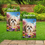 Lhasa Apso Cream/Sable - Best of Breed  Spring Butterflies Outdoor House and Garden Flag