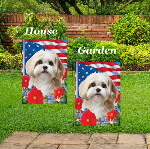 Lhasa Apso Cream - Best of Breed  Patriotic I All-American Outdoor House and Garden Flag