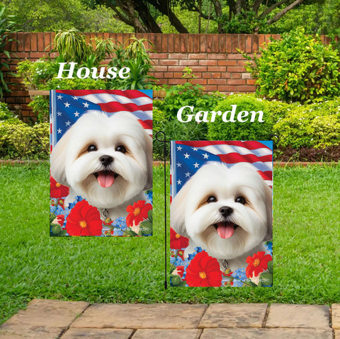 Lhasa Apso White - Best of Breed  Patriotic I All-American Outdoor House and Garden Flag