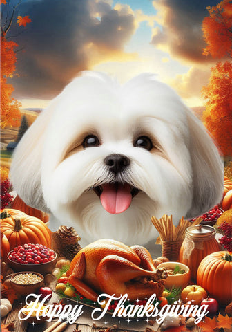 Lhasa Apso White - Best of Breed  Thanksgiving Outdoor House and Garden Flag