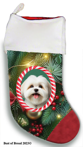 Lhasa Apso White - Best of Breed  Christmas Stocking 13.5"  Red Gaming Cloth with Red Lining ,Plush White Cuff