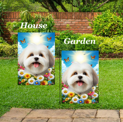 Lhasa Apso White - Best of Breed  Summer Butterflies Outdoor House and Garden Flag