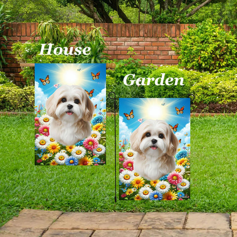 Lhasa Apso Cream - Best of Breed  Summer Butterflies Outdoor House and Garden Flag