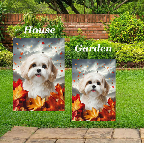 Lhasa Apso Cream - Best of Breed  Fall Leaves Outdoor House and Garden Flag