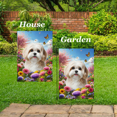 Lhasa Apso Cream - Best of Breed  Spring Butterflies Outdoor House and Garden Flag