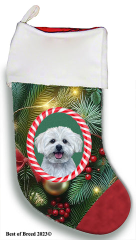 Maltese - Best of Breed  Christmas Stocking 13.5"  Red Gaming Cloth with Red Lining ,Plush White Cuff