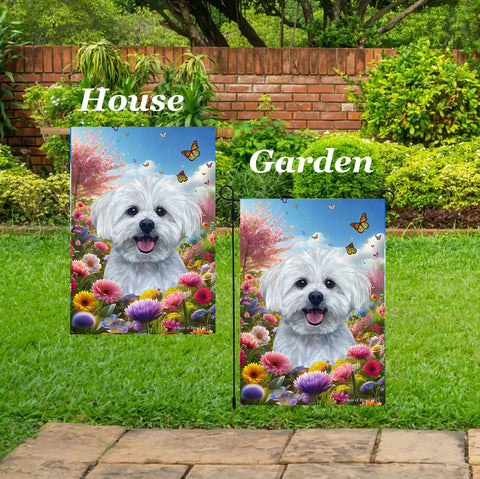 Maltese - Best of Breed  Spring Butterflies Outdoor House and Garden Flag
