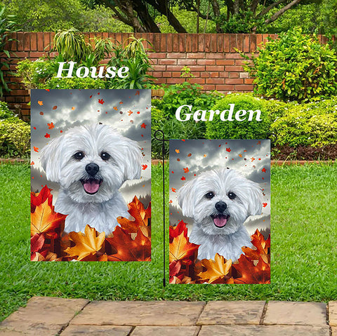 Maltese - Best of Breed  Fall Leaves Outdoor House and Garden Flag