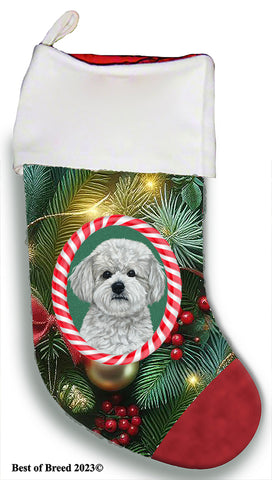 Maltipoo - Best of Breed  Christmas Stocking 13.5"  Red Gaming Cloth with Red Lining ,Plush White Cuff