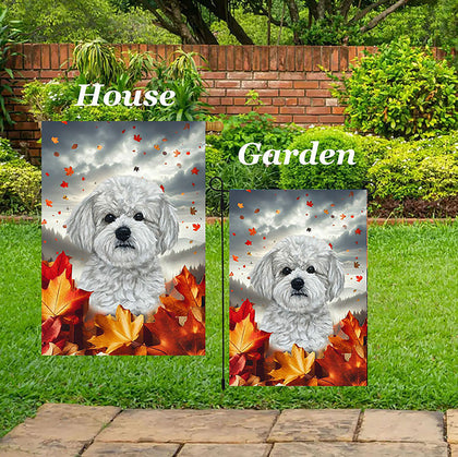 Maltipoo - Best of Breed  Fall Leaves Outdoor House and Garden Flag