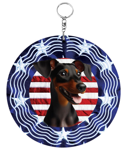 Manchester Terrier -  Best of Breed  Stars and Stripes Aluminum 10" Wind Spinner