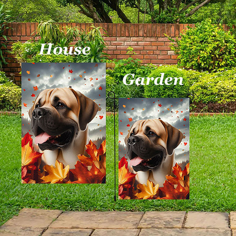 Mastiff Fawn - Best of Breed  Fall Leaves Outdoor House and Garden Flag