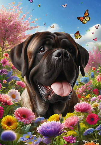 Mastiff Brindle -  Best of Breed  Spring Butterflies Outdoor House and Garden Flag