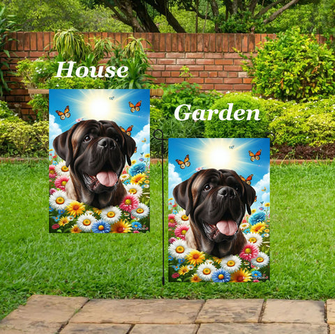 Mastiff Brindle -  Best of Breed  Summer Butterflies Outdoor House and Garden Flag