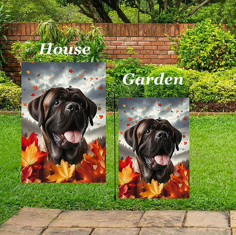 Mastiff Brindle -  Best of Breed  Fall Leaves Outdoor House and Garden Flag