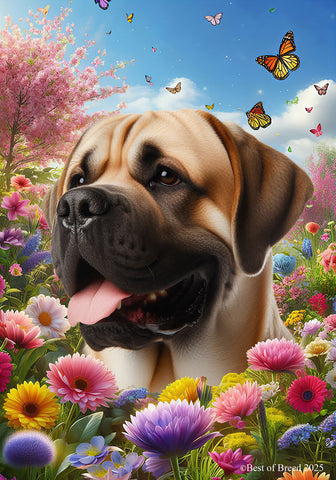 Mastiff Fawn - Best of Breed  Spring Butterflies Outdoor House and Garden Flag