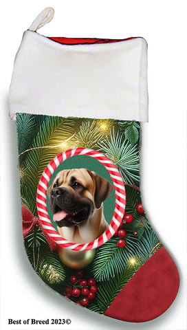 Mastiff Fawn - Best of Breed  Christmas Stocking 13.5"  Red Gaming Cloth with Red Lining ,Plush White Cuff