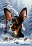 Miniature Pincsher  Black/Tan Cropped - Best of Breed  Winter Wonderland Outdoor House and Garden Flag