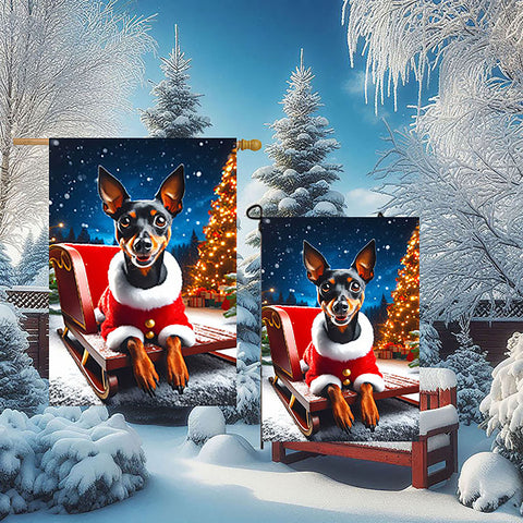 Miniature Pinscher Black and Tan Cropped - Best of Breed DCR Christmas Outdoor House and Garden Flag