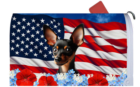 Miniature Pincsher  Black/Tan Cropped - Best of Breed Patriotic Mailbox Cover Hi-Grade Vinyl 6" x 19"