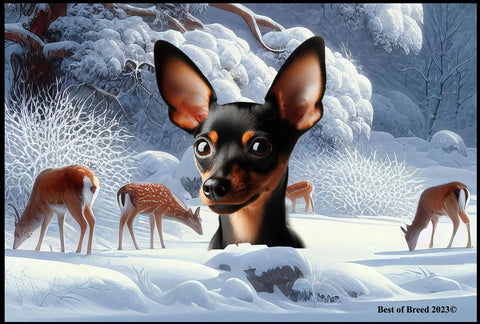 Miniature Pincsher  Black/Tan Cropped - Best of Breed Winter Wonderland Floor Mat Tufted Loop 18" x 27"