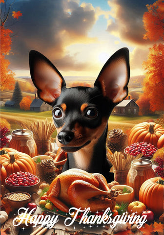 Miniature Pincsher  Black/Tan Cropped - Best of Breed  Thanksgiving Outdoor House and Garden Flag