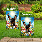 Miniature Pincsher  Black/Tan Cropped - Best of Breed  Summer Butterflies Outdoor House and Garden Flag