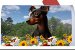 Miniature Pincsher  Black/Tan Uncropped - Best of Breed Summer Flowers Mailbox Cover Hi-Grade Vinyl 6" x 19"