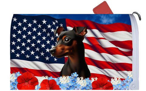 Miniature Pincsher  Black/Tan Uncropped - Best of Breed Patriotic Mailbox Cover Hi-Grade Vinyl 6" x 19"