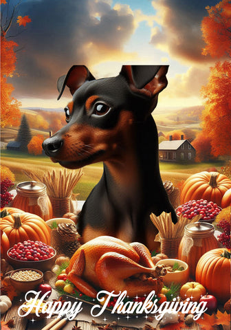 Miniature Pincsher  Black/Tan Uncropped - Best of Breed  Thanksgiving Outdoor House and Garden Flag