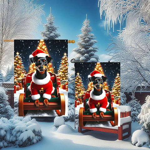 Miniature Pinscher Black and Tan Uncropped - Best of Breed DCR Christmas Outdoor House and Garden Flag