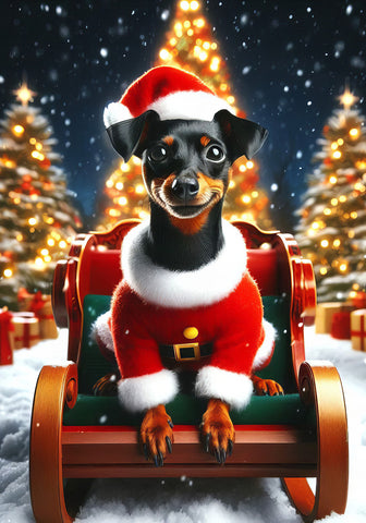 Miniature Pinscher Black and Tan Uncropped - Best of Breed DCR Christmas Outdoor House and Garden Flag