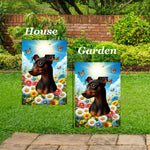 Miniature Pincsher  Black/Tan Uncropped - Best of Breed  Summer Butterflies Outdoor House and Garden Flag