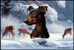 Miniature Pincsher  Black/Tan Uncropped - Best of Breed Winter Wonderland Floor Mat Tufted Loop 18" x 27"