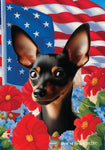 Miniature Pincsher  Black/Tan Cropped - Best of Breed  Patriotic I All-American Outdoor House and Garden Flag