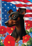 Miniature Pincsher  Black/Tan Uncropped - Best of Breed  Patriotic I All-American Outdoor House and Garden Flag