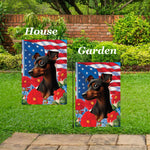 Miniature Pincsher  Black/Tan Uncropped - Best of Breed  Patriotic I All-American Outdoor House and Garden Flag