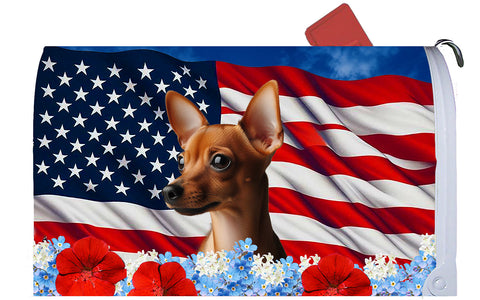 Miniature Pincsher  Red  Cropped- Best of Breed Patriotic Mailbox Cover Hi-Grade Vinyl 6" x 19"