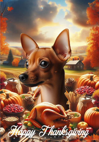 Miniature Pincsher  Red  Cropped- Best of Breed  Thanksgiving Outdoor House and Garden Flag