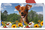 Miniature Pincsher  Red  Uncropped- Best of Breed Summer Flowers Mailbox Cover Hi-Grade Vinyl 6" x 19"