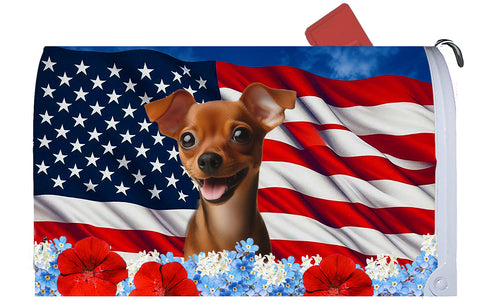 Miniature Pincsher  Red  Uncropped- Best of Breed Patriotic Mailbox Cover Hi-Grade Vinyl 6" x 19"