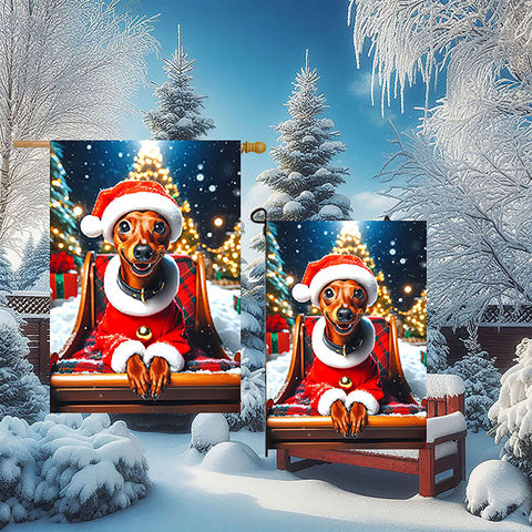 Miniature Pinscher Red Uncropped - Best of Breed DCR Christmas Outdoor House and Garden Flag