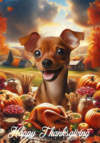 Miniature Pincsher  Red  Uncropped- Best of Breed  Thanksgiving Outdoor House and Garden Flag
